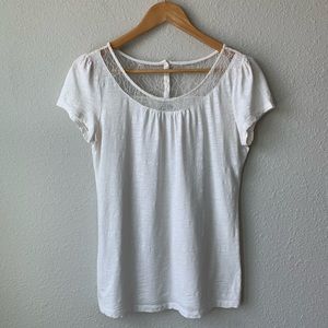 LOFT | White Top with Lace Accent